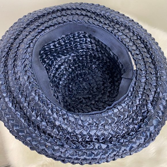 Vintage Dark Navy Vintage Woven Straw Wicker Hat Made in USA main image 6